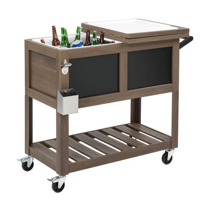 Chariot de terrasse 80QT gris brun à grain de bois avec panneau noir