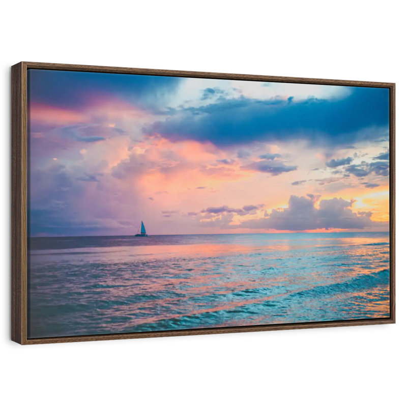 Coucher de soleil au Panama, 25 po x 17 po, Cadre flottant en noyer