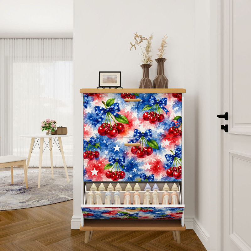 Armoire de rangement pour chaussures avec 3 tiroirs rabattables pour étagère à chaussures rouge cerise patriotique