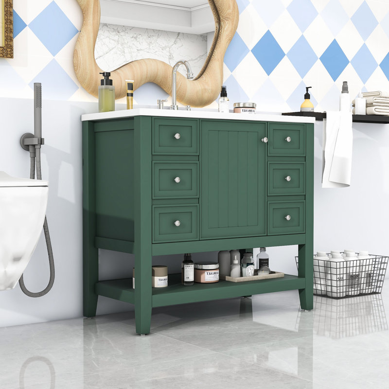 Meuble-lavabo avec une armoire et trois tiroirs, Vert