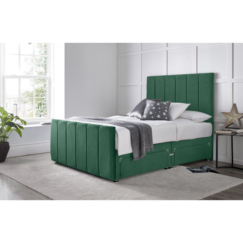 Cadebrooke Divan Bed with 54" Floorstanding Headboard, Green, Kingsize (5'), 2 Right Drawers