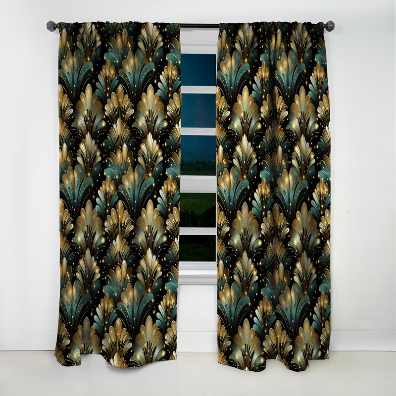 Or riche et émeraude Art déco glamour motif I - Rideau occultant en marbre abstrait - 1 panneaux, L 52 po x L 84 po