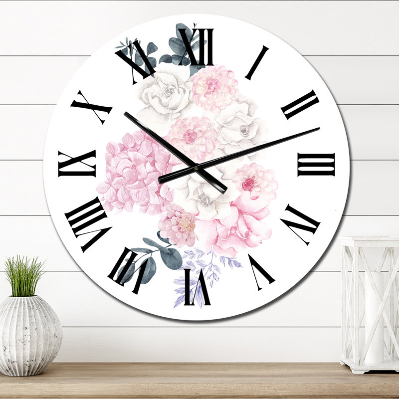 Bouquet d'hiver en fleurs pastel I - Horloge murale traditionnelle, Petit