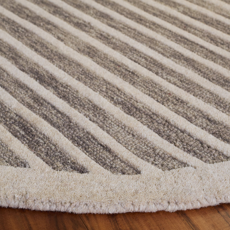 Ebony Hand Tufted Wool/Cotton Striped Rug in Brown/Ivory, Round 6'