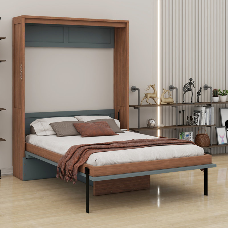 Murphy Bed With Foldable Desk – Space Saving Wall Bed, Gray
