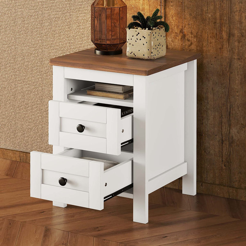 2-Drawer Wood Nightstand, White
