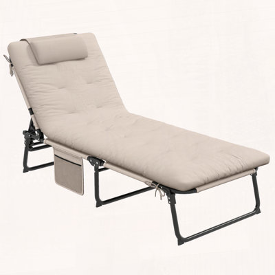 Outsunny Folding Chaise Lounge with 4-Level Reclining Back and Cushion