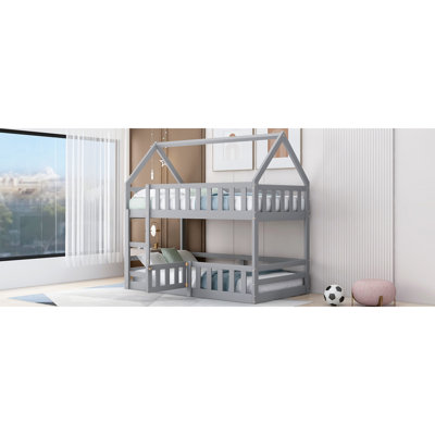 Lits simples superposés en bois de pin durable, gris, conception de maison moderne