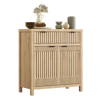 Alzeera Mid-Century Modern Fluted Cabinets with Drawer and Sliding Door, Set of 2, 32" Wide Floor Sideboard Buffet Console Tables for Living Room, Kit by Ebern Designs