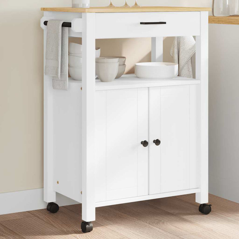 Chariot de cuisine en bois massif vidaXL 23,6 po x 15,7 po x 34,8 po vidaXL, Blanc