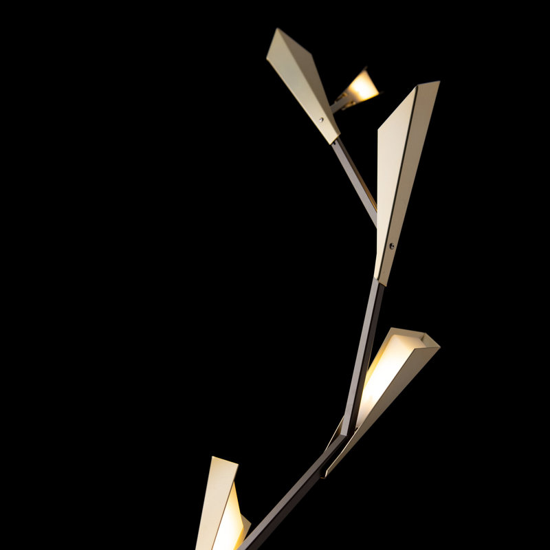Quill LED Torchiere Floor Lamp By David Martin, Dark Smoke, Modern Brass