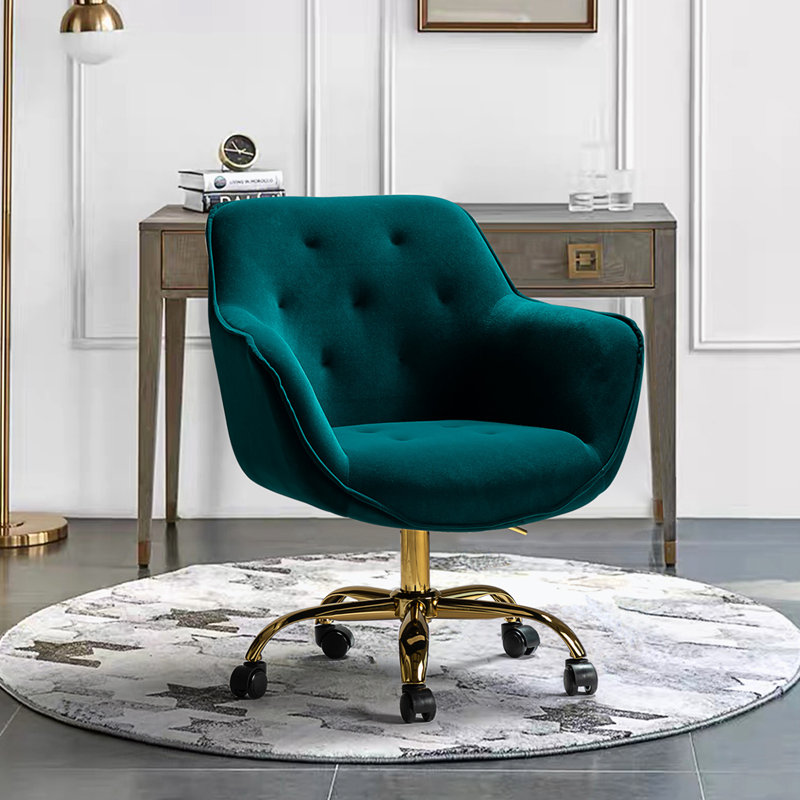 Chaise de bureau en velours, Bleu sarcelle