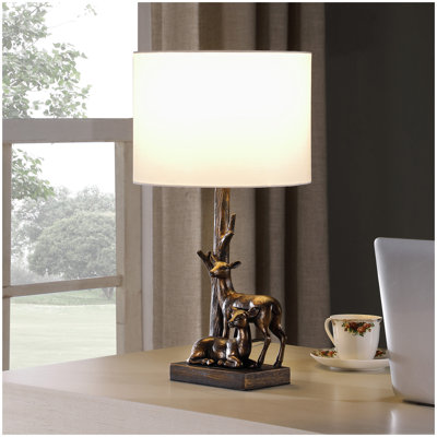 19.75" In Capreolus Bronze Western Roe Deers Polyresin Table Lamp
