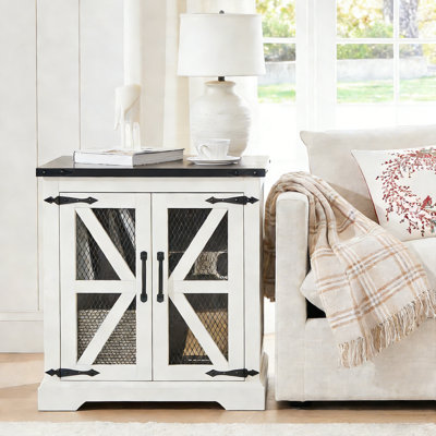 Farmhouse End Table with Charging Station - Nightstand with 2 Outlets & 2 USB Ports - Vintage Industrial Side Table