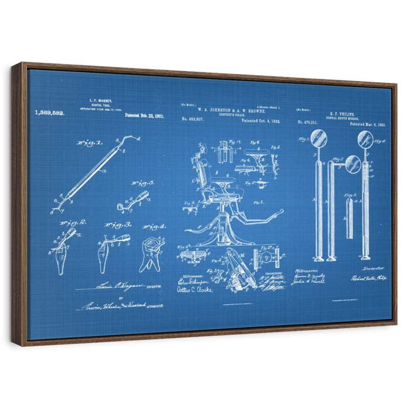 Plan des outils dentaires, 25 po x 17 po, Cadre flottant noyer