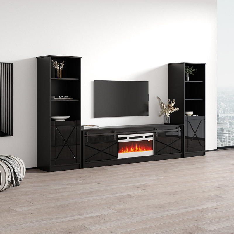 Meuble audio-vidéo moderne avec foyer électrique 120,5 po Fiorenze, Noir