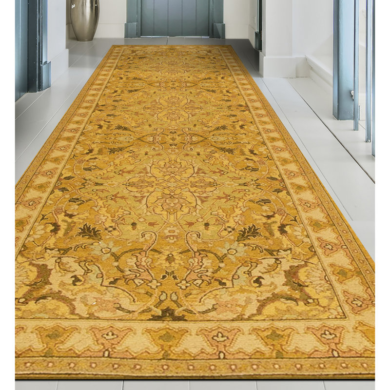 Hand-Knotted High-Quality Gold and Beige Runner