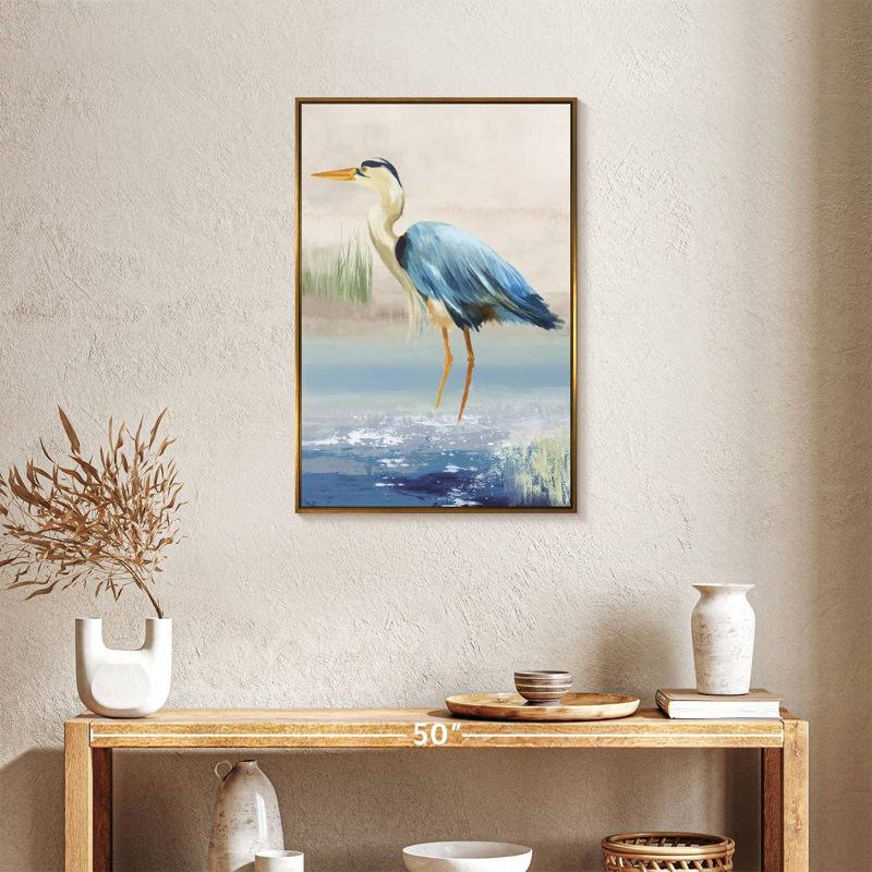 Heron On The Beach, Floating Frame Gold, 21" x 31"