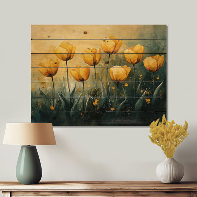 Watercolors Tulips Bouquet Of Summer Blooms IV - Tulips Wood Wall Art - On Natural Pine Wood
