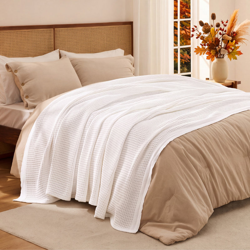 Jeté 100% coton 406 g / m² Literie respirant gaufré GentleSoft ™, Grand lit, Blanc