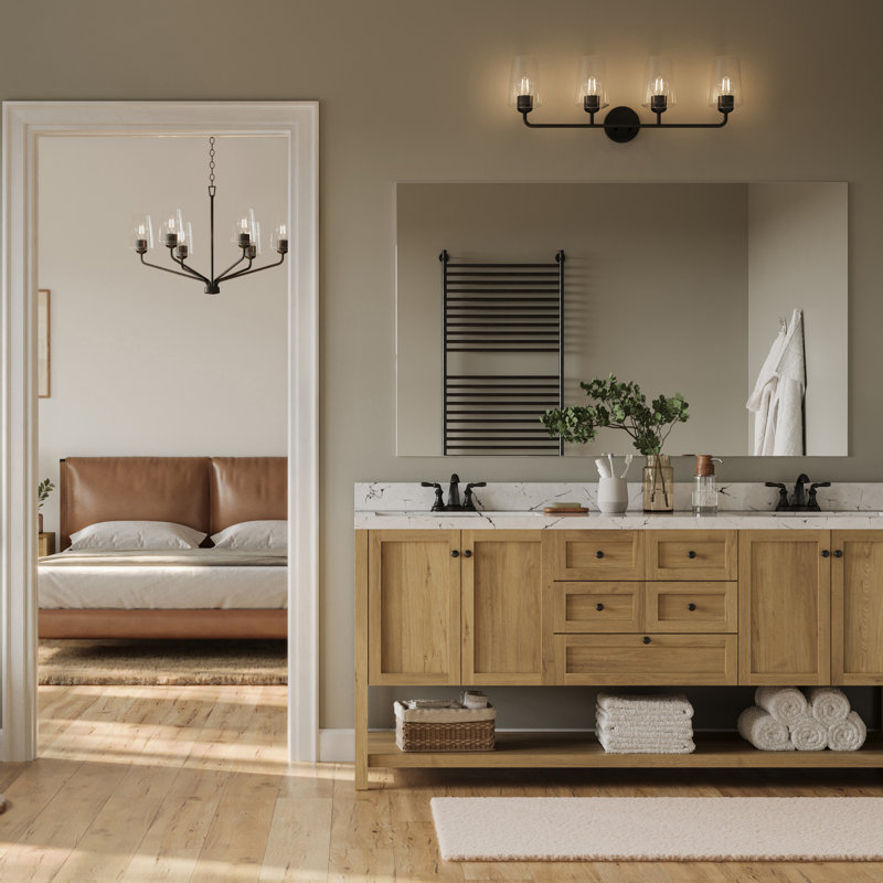 Celino Four-Light Bath & Vanity with Glass, Clear, Satin Black