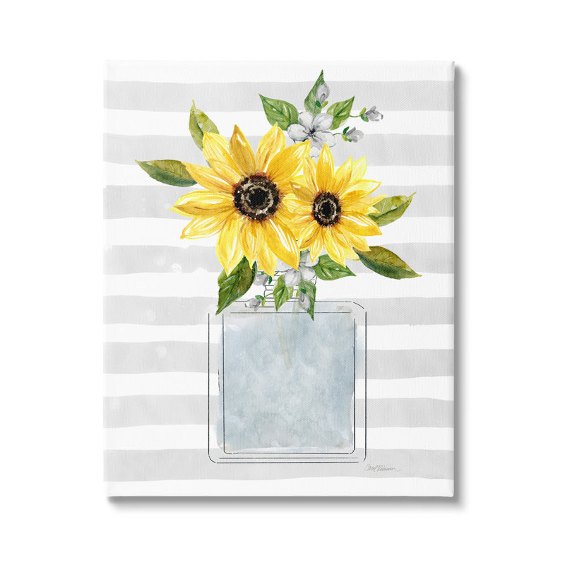 «Flower Blossoms Perfume Bottle Vase Casual Stripes» par Carol Robinson - peinture à cadre flottant sur toile, Toile tendue