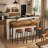 3-Drawer Long Dining Table Set With Power Outlets, Bar Kitchen Table Set With Circular PU Stools, Easy Assemble