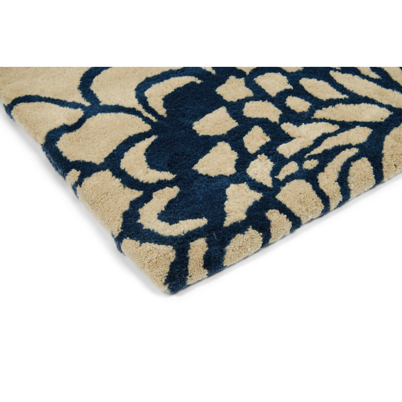 Hand Tufted Wool Floral Area Rug in Midnight/Beige, Rectangle 8'2" x 11'6"