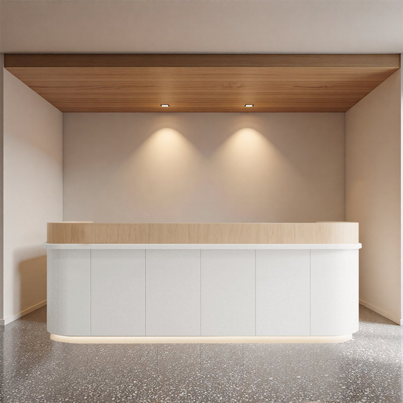 Bureau d'accueil moderne et tendance avec espace de caisse intégré, H 39,37 po x l 78,74 po x P 23,62 po