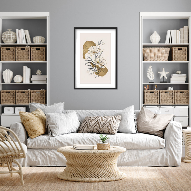 Nature Inspired Flowers And Gold, 48" H x 32" W