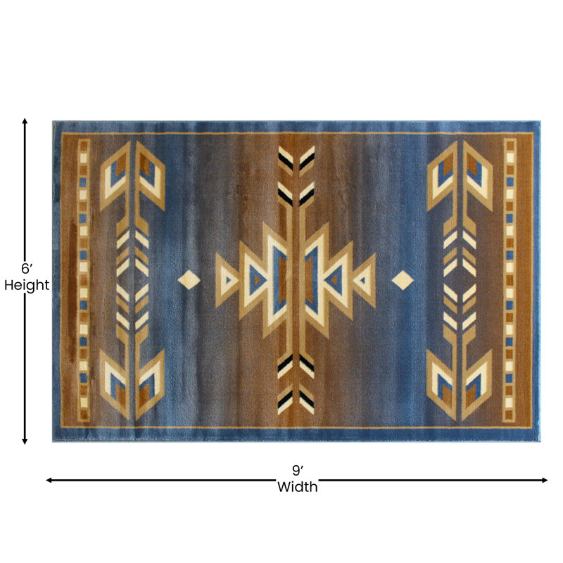 Southwestern Blue and Brown Geometric 6' x 9' Area Rug