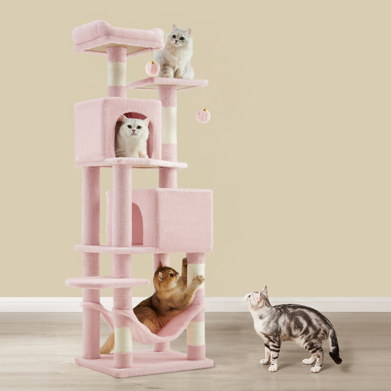 Arbre à chat 61 po H, H 59,4 po x l 30,8 po x P 20,6 po, Rose