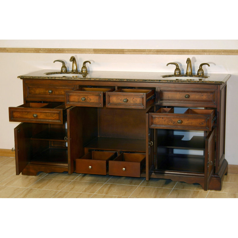 Ensemble de meuble-lavabo double 72 po Christine, Pierre granite baltique brune