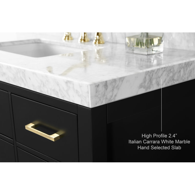 Elizabeth 48'' W Single Vanity, Black Onyx/Brushed Gold, Carrara White Marble