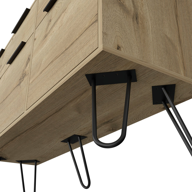 47" Natural Wood Four Drawer Double Dresser