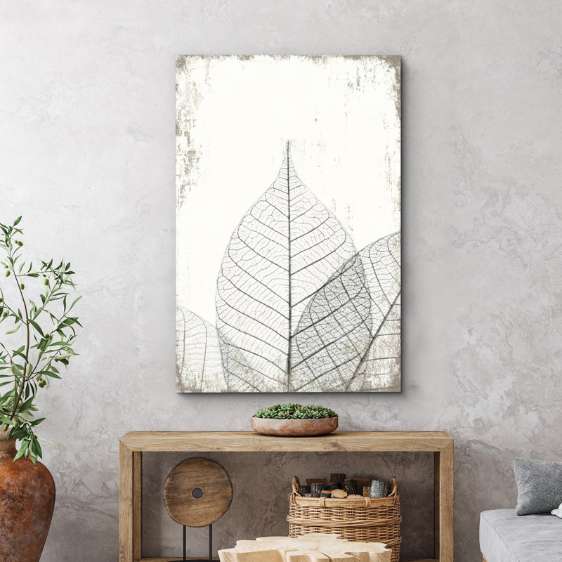 " Translucent Leaves II " Plant Vein Rustic Large Framed Canvas Print Wall Art, 18'' H x 12'' W x 2'' D, Wrapped Canvas