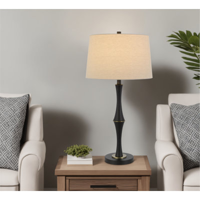 Cohoes Table Lamp 31" H High Matte Black Metal With Antique Brass Details And Linen Shade