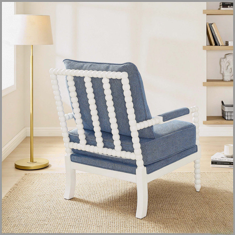 Fauteuil d'appoint rembourré Belvoir avec structure en bois tourné, Bleu, Blue, Blanc