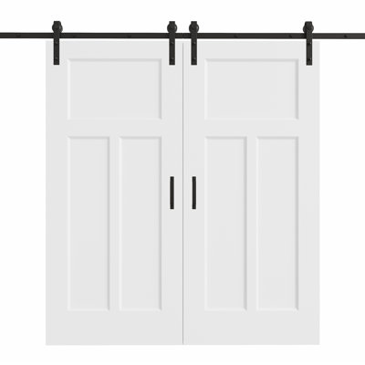 80"H 3Lite Waterproof White Primed Solid Core Composite MDF Wood Sliding Barn Door With Hardware Kit