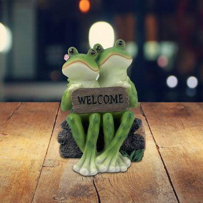 6"H Frog Couple on Bench with Welcome Sign Figurine