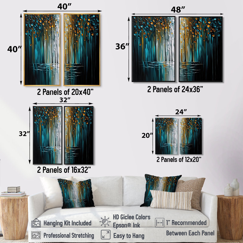 Abstrait, nature, arbres, peinture I - art mural moderne bleu, 32" H x 32" W, Impression encadrée flottante, Black