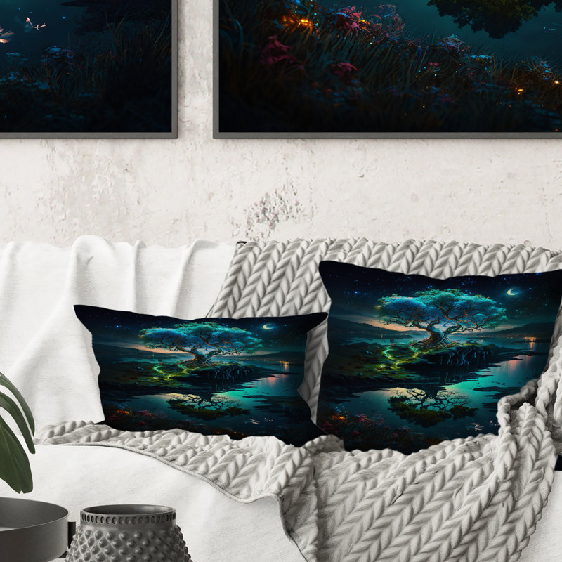 Coussin Neon Tree On Coastline At Dark