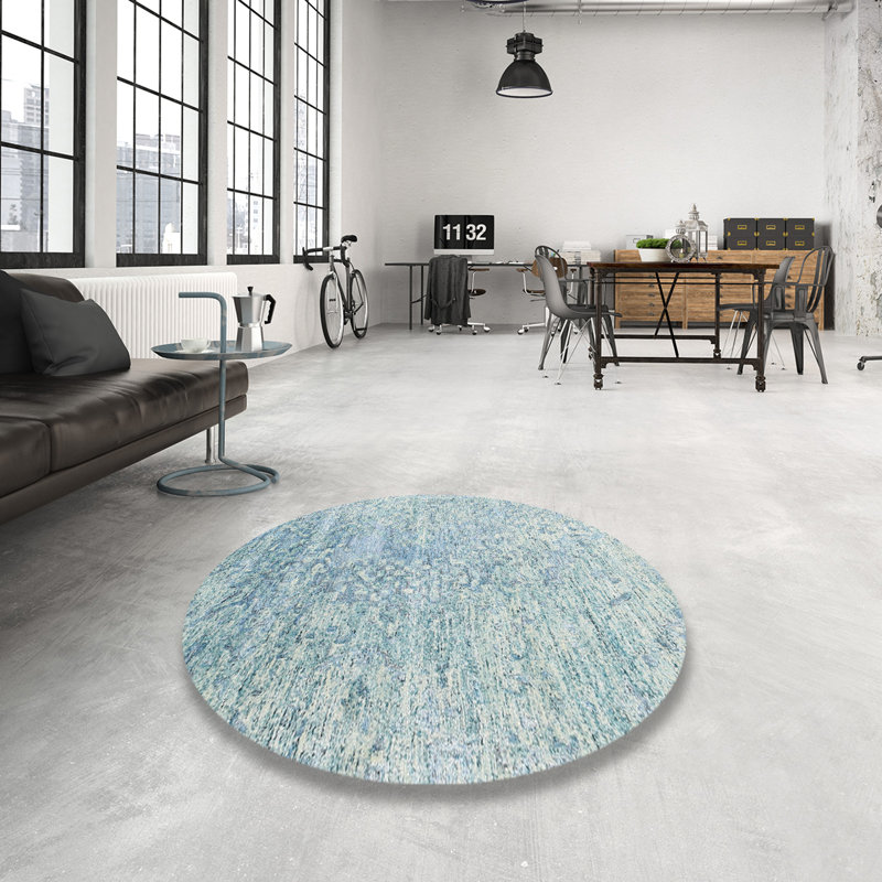 Tapis bleu/blanc contemporain, Rectangle 3 pi x 5 pi