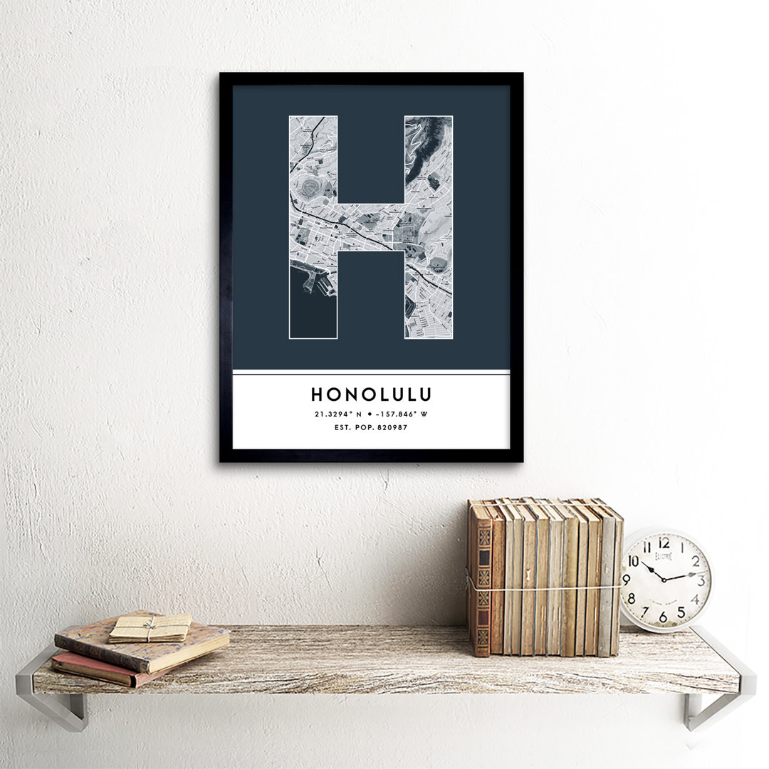 Honolulu Hawaii United States City Map by Wee Blue Coo - Single Picture Frame Typography