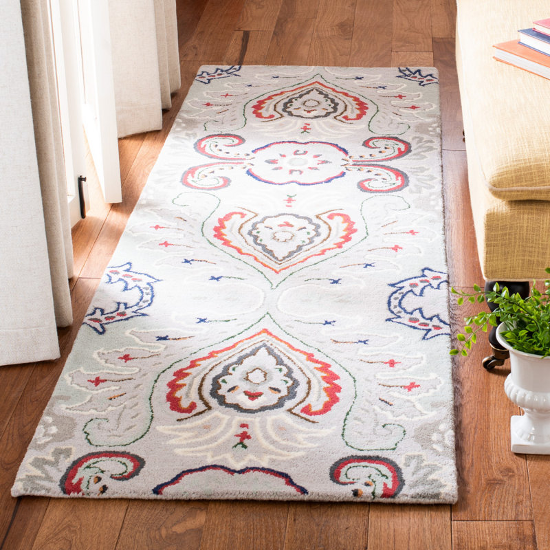 Tapis bleu / orange / gris clair en laine touffeté à la main Haryson, Tapis de couloir 2 pi 3 po x 7 pi