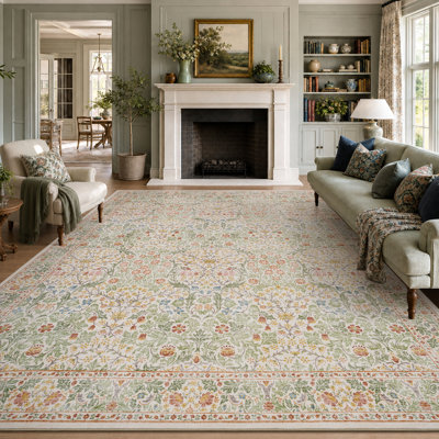 Tapis floral doux et lavable doux avec envers antidérapant pour salon, chambre à coucher
