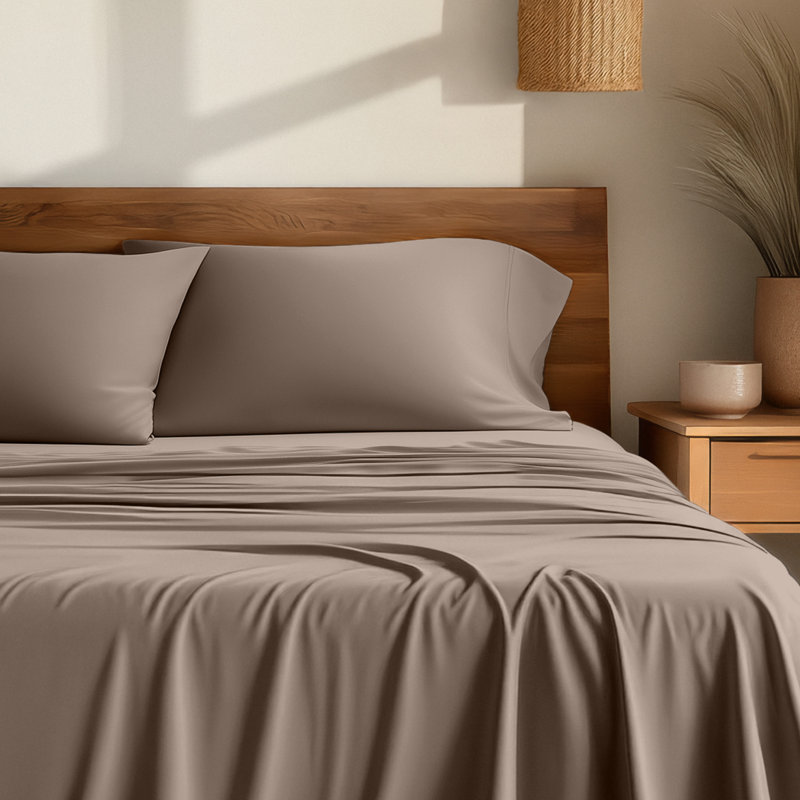 Sheet Set - Rayon from Bamboo, Brown, Split Head Flex King Sheet Set with 2 Pillowcases