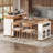 Natural Color And Off-White Multi-Functional Kitchen And Dining Set, With Extendable Extra-Long Tabletop, Drawers, Sockets, Brake Wheels, And A Movable Island That Also Serves As Storage.