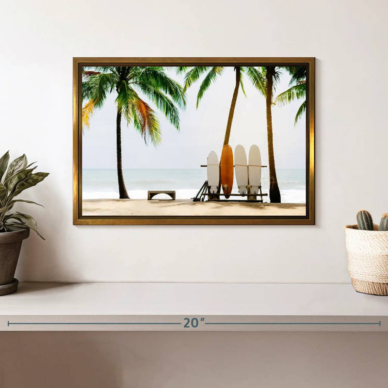 Surfboard Setup, 13" X 9", Floating Frame Gold