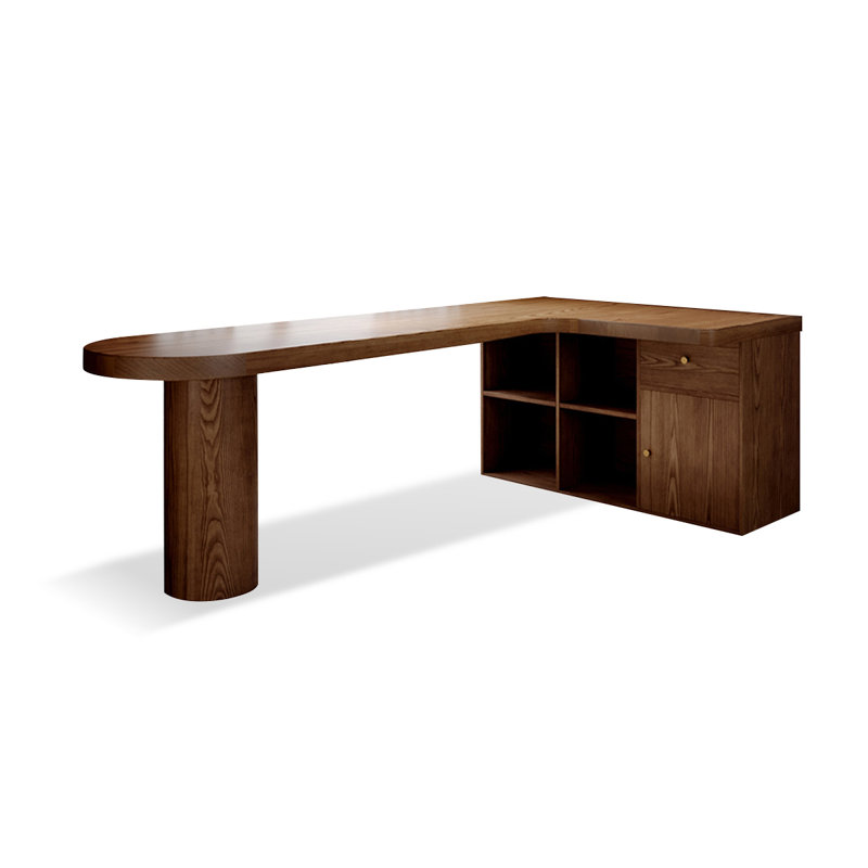 Bureau en bois massif en forme de L brun noisette, Retour à droite, H 29,53 po x l 70,87 po x P 39,37 po